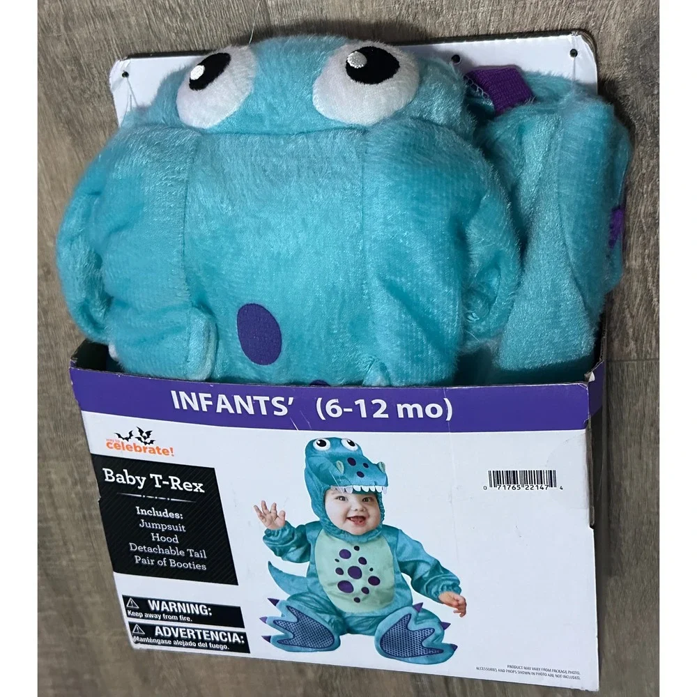 Baby T-Rex Halloween Costume Teal Blue Dinosaur Infants 6-12 Months 4pc NWT